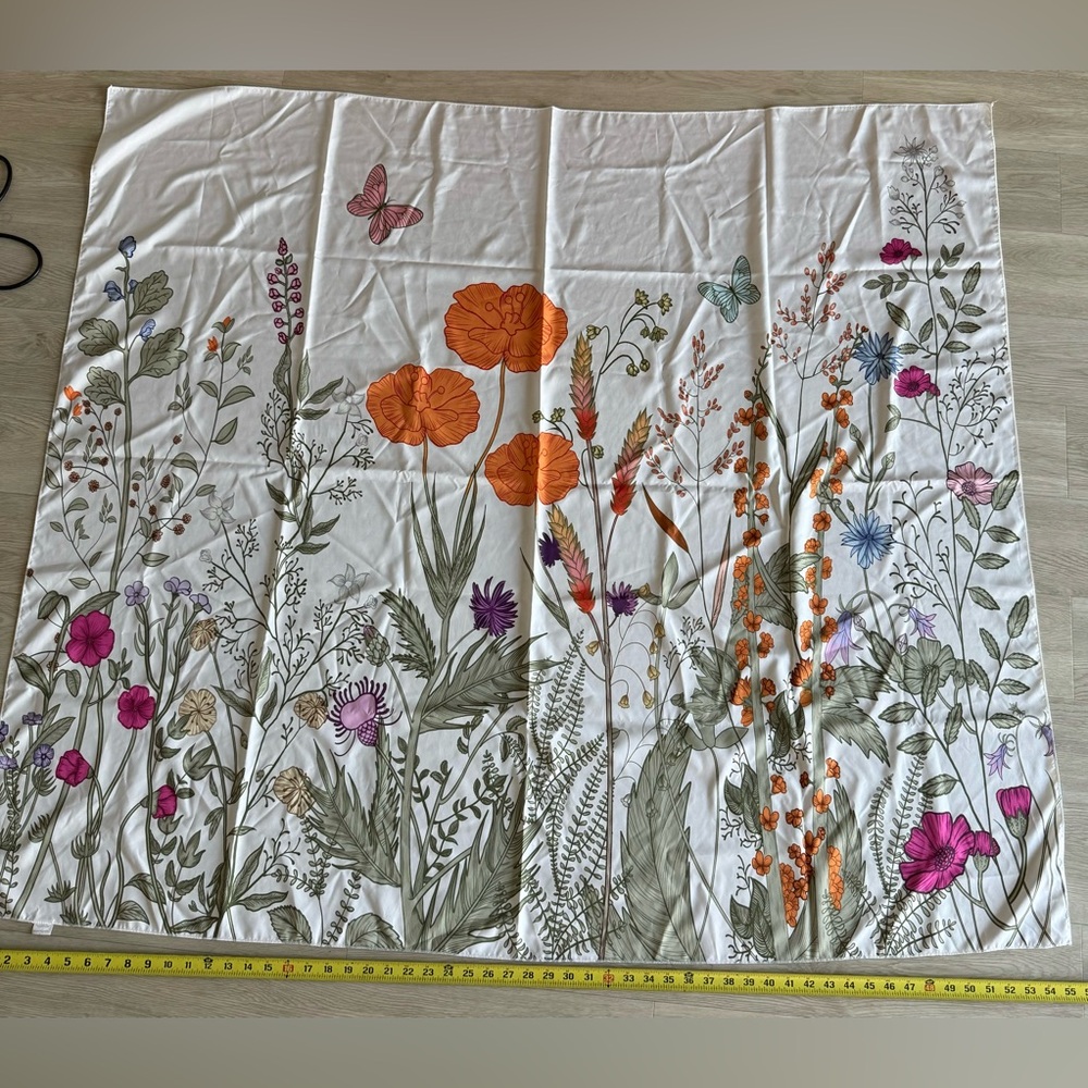 Ivory Multicolored Garden Scarf Silky Feel Equestrian Wrap